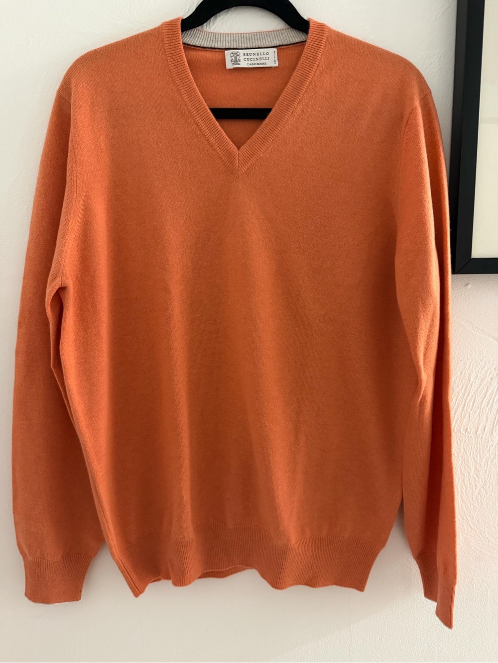 Brunello Cucinelli Men's Orange V-Neck Cashmere Sweater